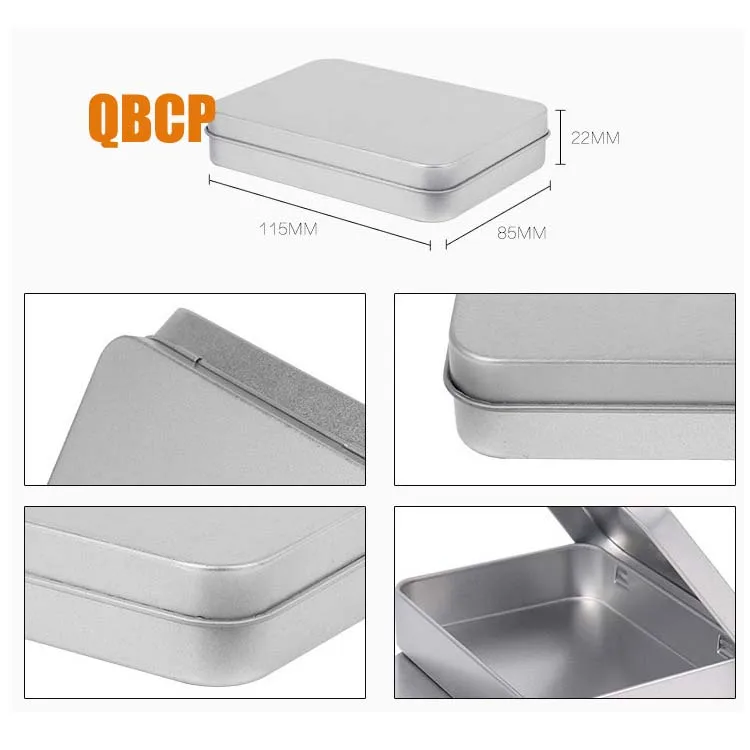 2 pieces rectangular small metal tin box with hinge and window