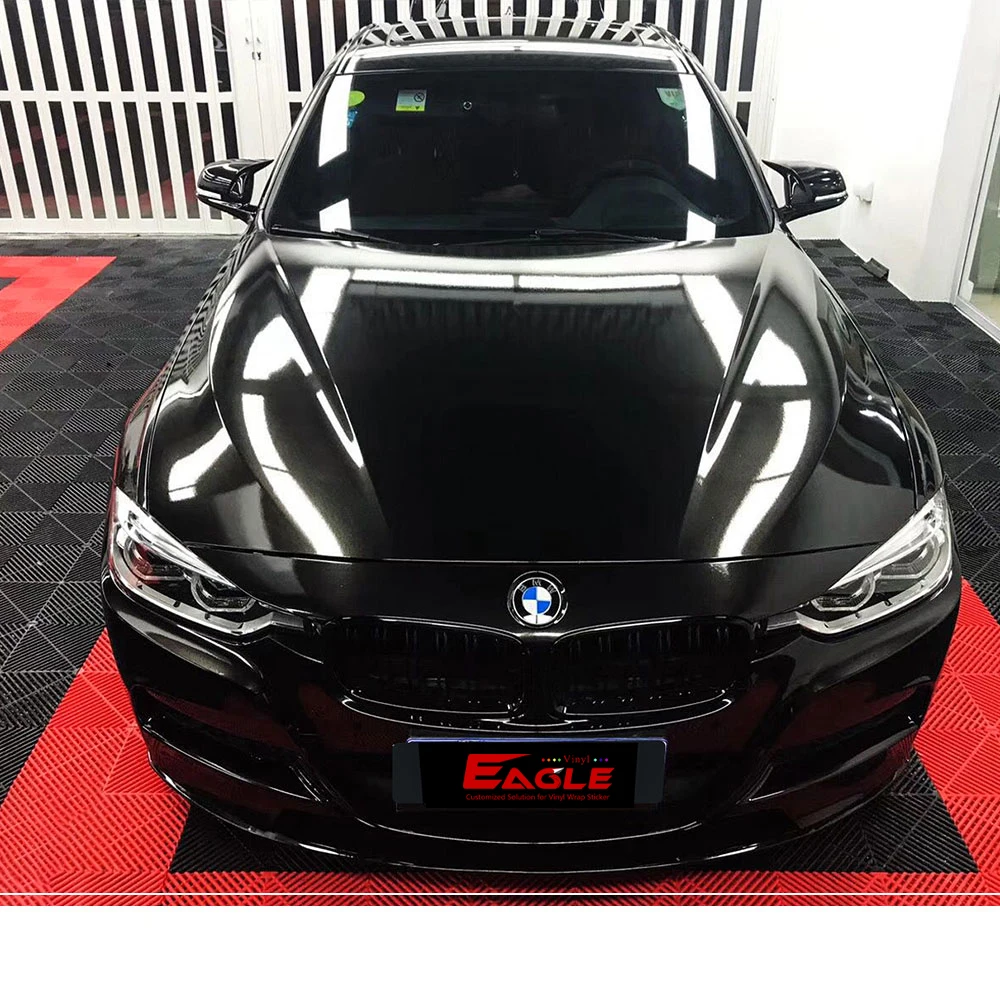 Бесплатный образец, оптовая продажа, блестящая виниловая пленка для автомобиля с металлическим блеском черного цвета