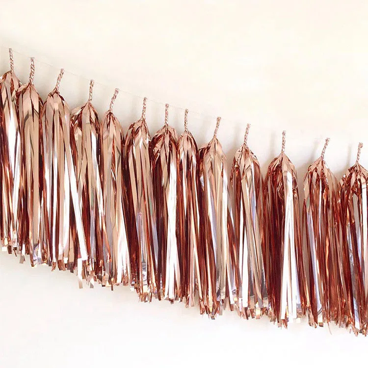Wholesale Shiny PET Paper Tassels Fringe Banner Diy Foil Metallic Hanging Tassel Garland for Table Wall Decor