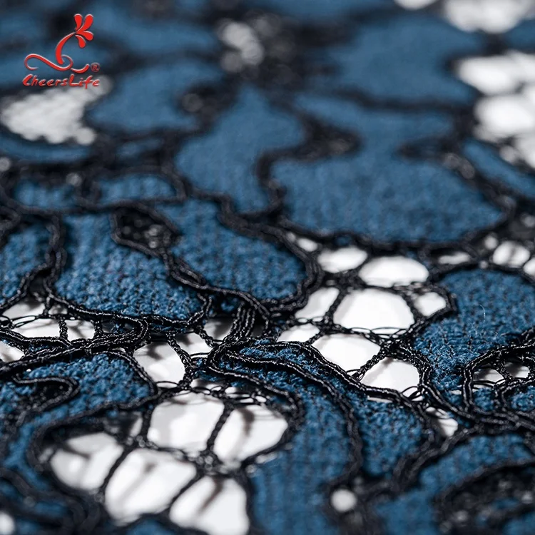 Nigeria New Eyelash fabric Fancy Satin Mesh Lace Fabric Nylon Dark Blue Casual lace fabric custom for Wedding Dress
