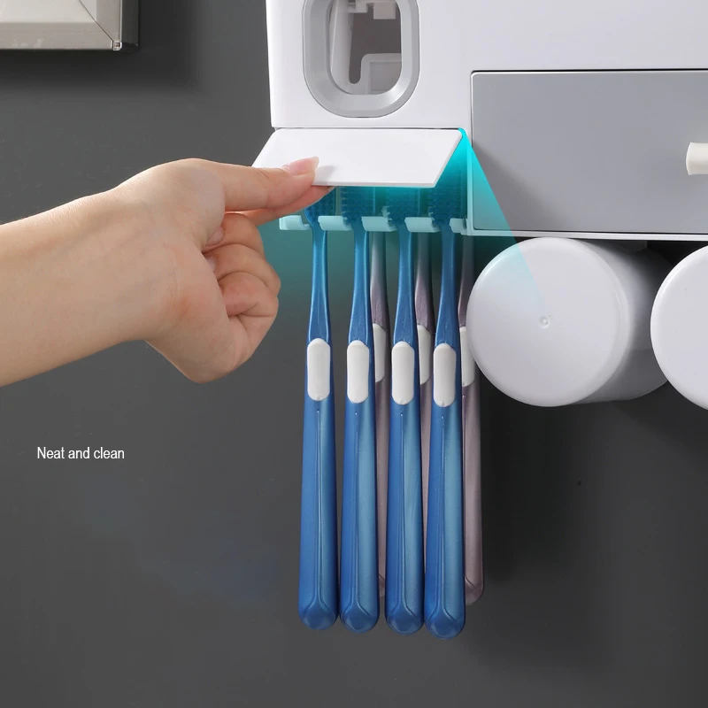 2021 New design creative style Plastic Toothbrush Holder with Automatic Squeezing Toothpaste Dispenser