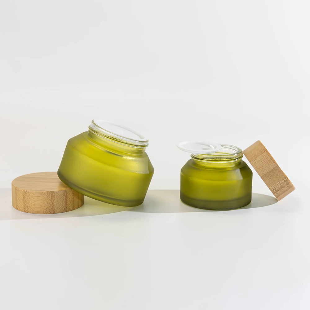olive green glass jar 15g 30g face cream jar and empty cosmetic container 50g 100g matte green glass jar with bamboo lid