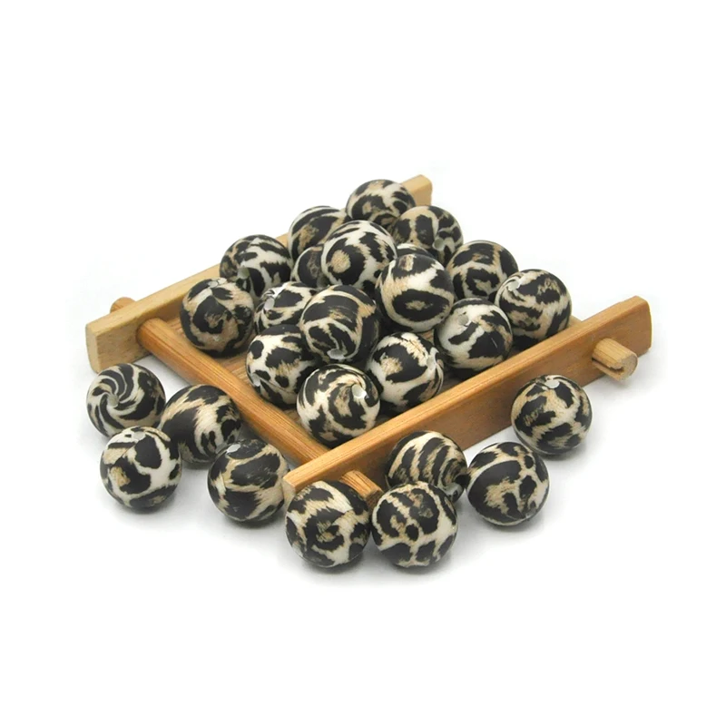 Chewable Loose Soft Food Grade Baby Teething Beads Hexagon Silicone Leopard Bead Wholesale