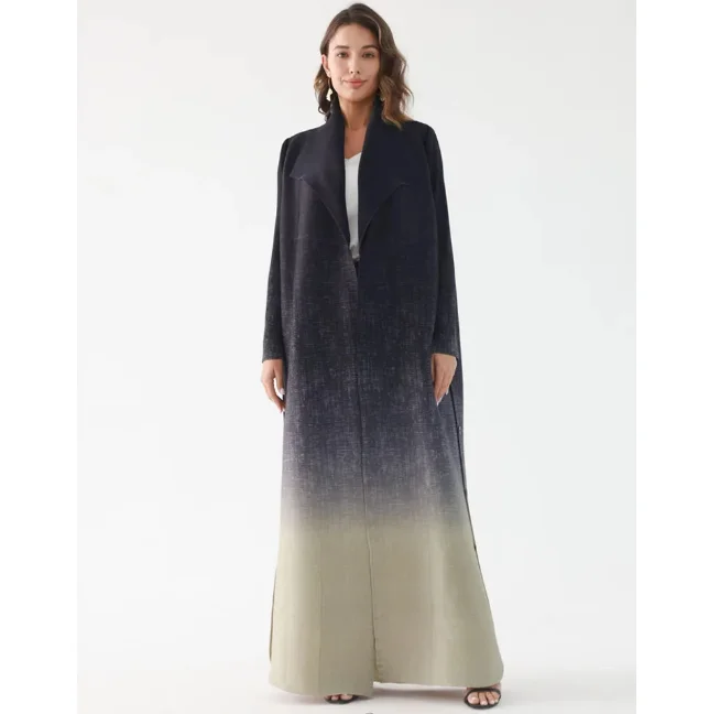 Miyake Pleated Turndown Collar Double Breasted Button Long Sleeve Gradient Abaya Women 2024 New Abaya Original Designer Clothes