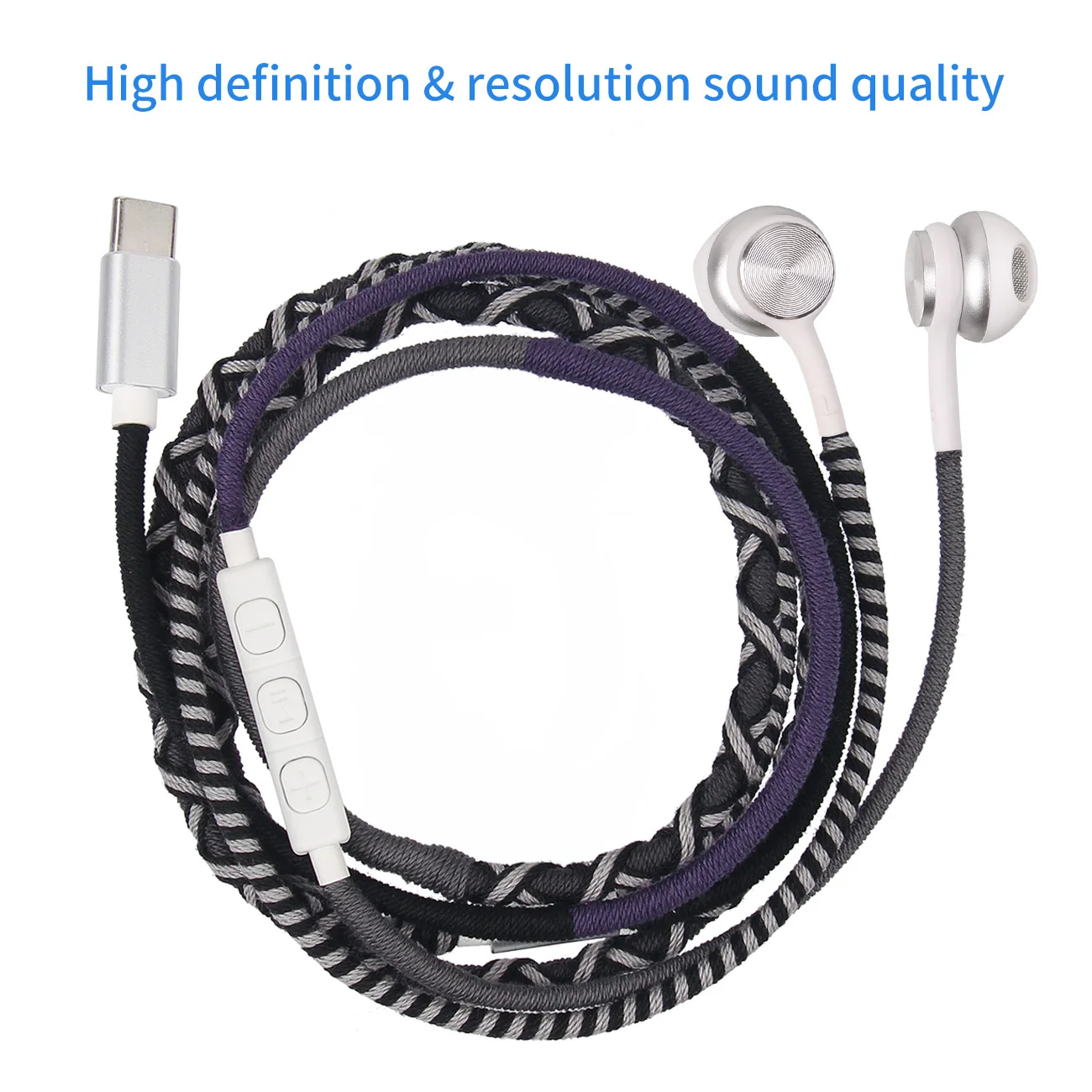 URIZONS Hot sale wired type c digital earpods noise cancelling game headphones braided earphone for to samsung vivo phones