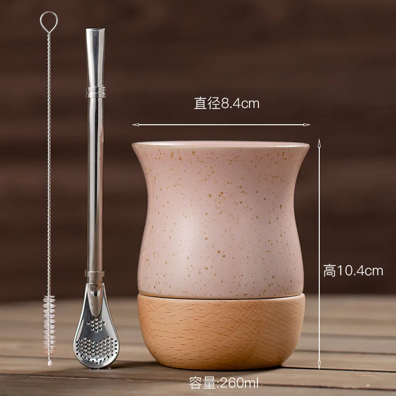 260ml Ceramic and wooden Yerba Mate Gourd Cup