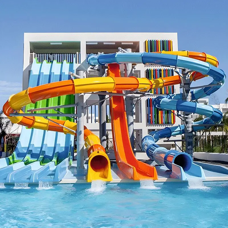 Spiral Slide for Outdoor Water Playground and Aqua Park Installations, Designed for Maximum Durability
