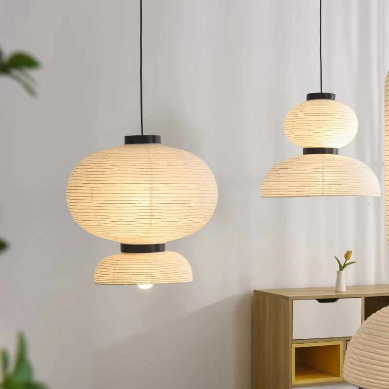 Скандинавская люстра-фонарик с едой черно-белая Подвесная лампа в японском стиле из рисовой бумаги декоративное освещение для потолка