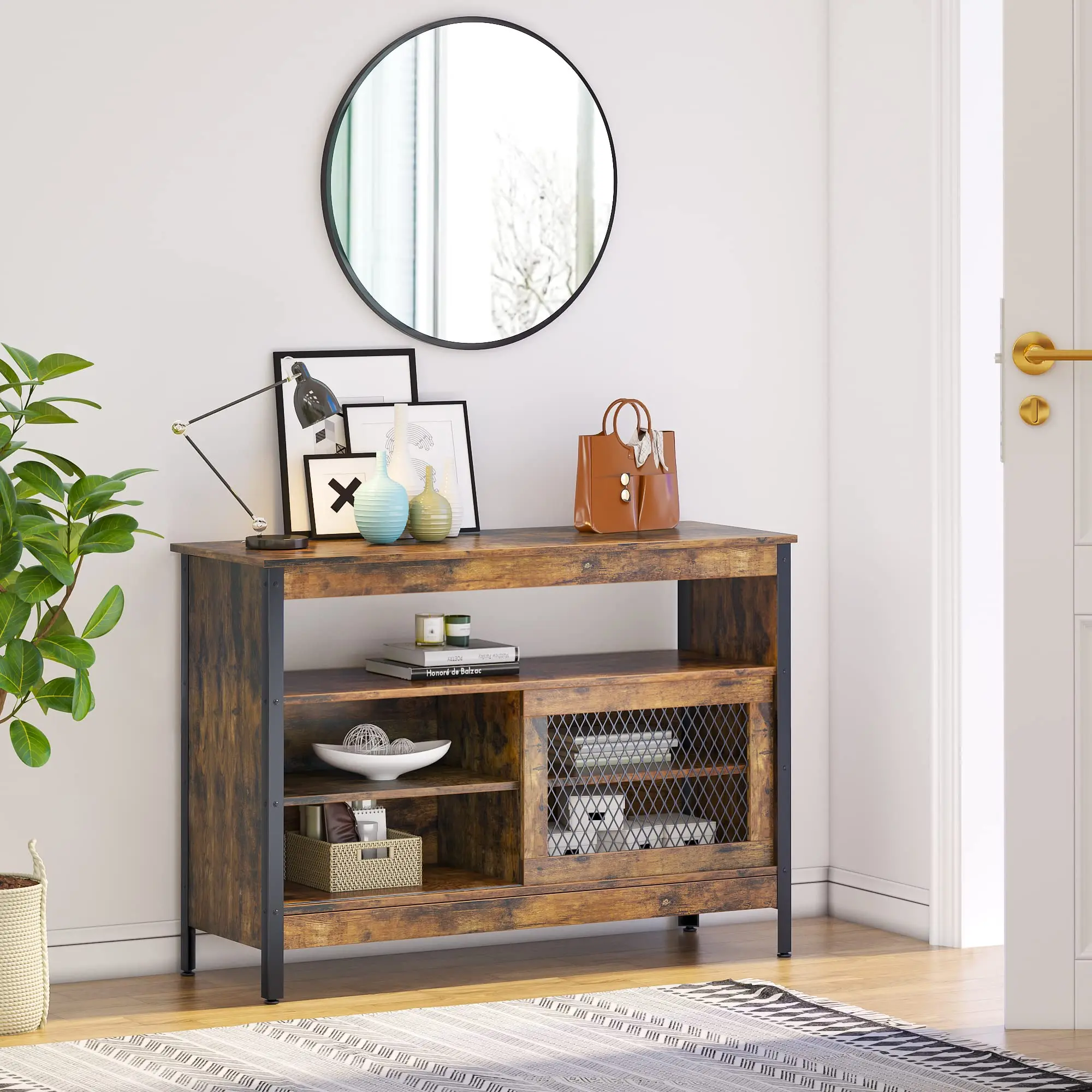 Farmhouse Buffet Cabinet Coffee bar with LED Decor Coffee Bar Table with Adjustable Shelves Storage Cabinet