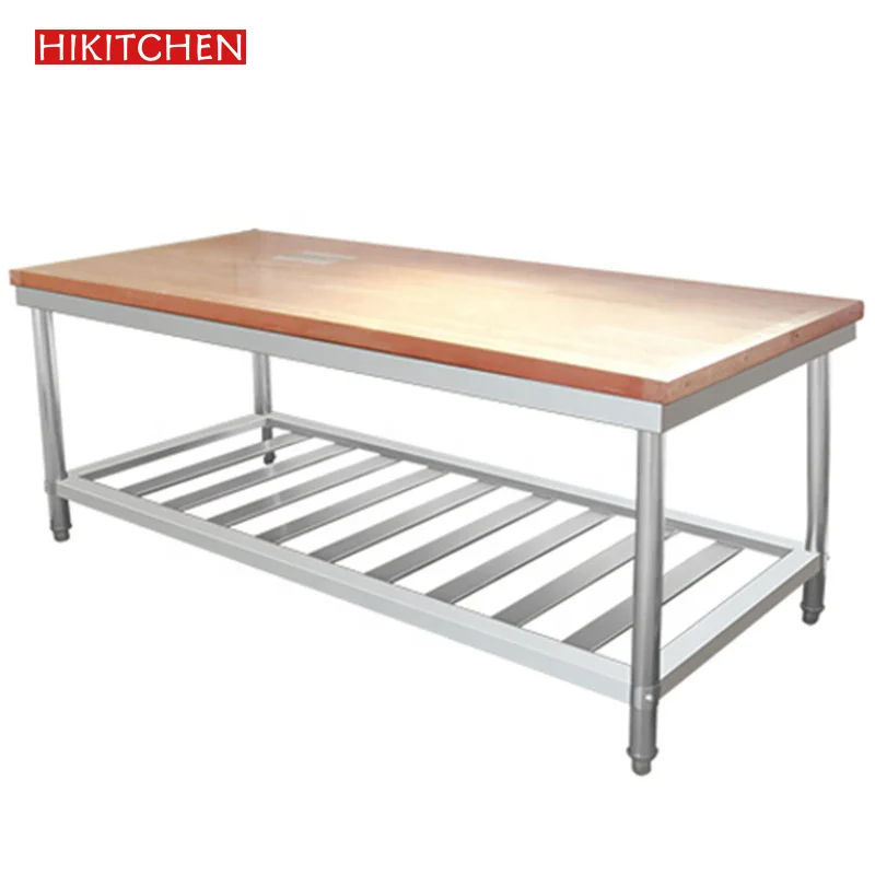 Commercial Restaurant Kitchen Furniture Equipment Wood Top Stainless Steel Tables With Undershelf
