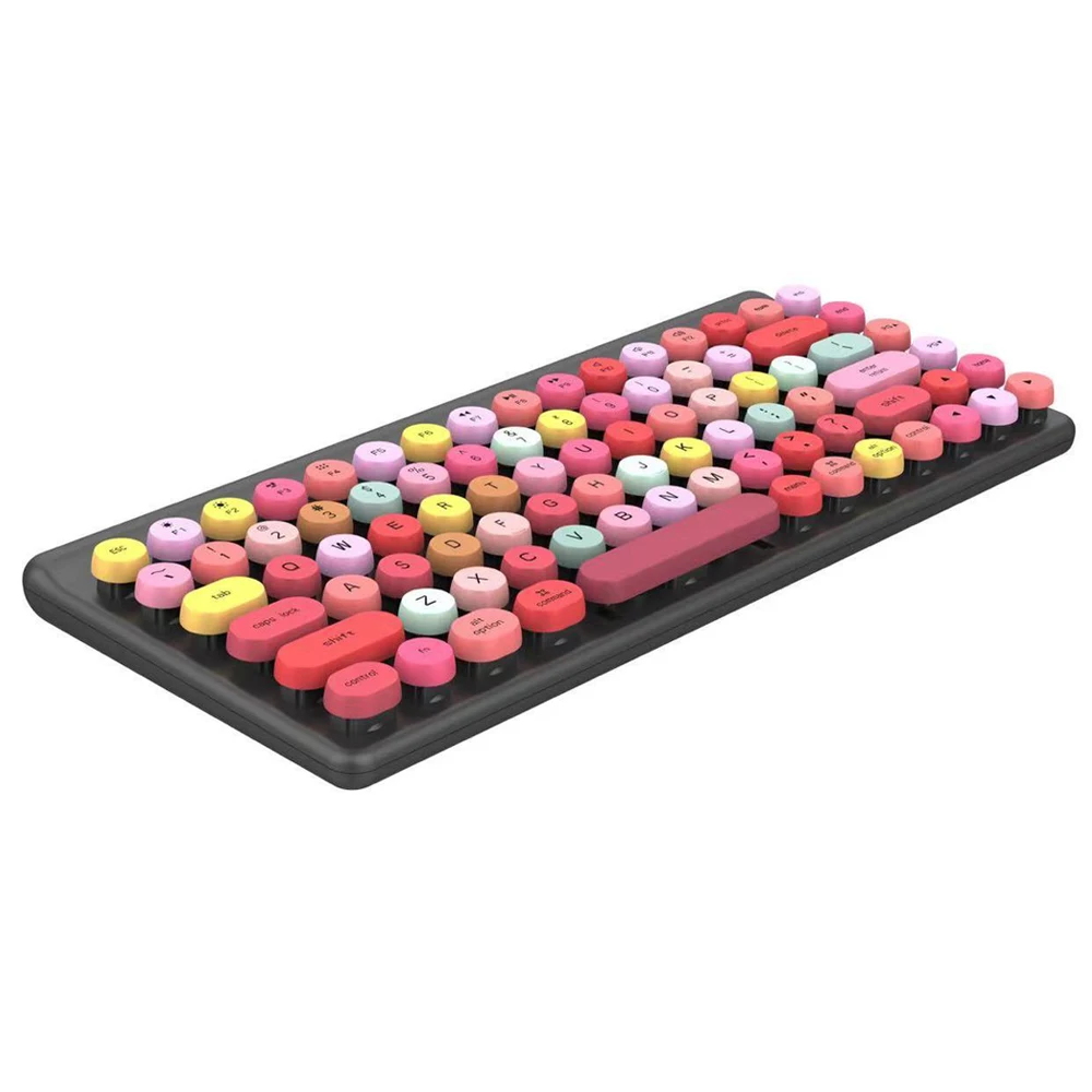 Wireless Keyboard with Cute Retro Round Keycaps Comfortable Ergonomic Typewriter Keyboard Compatible with Android Windows iOS