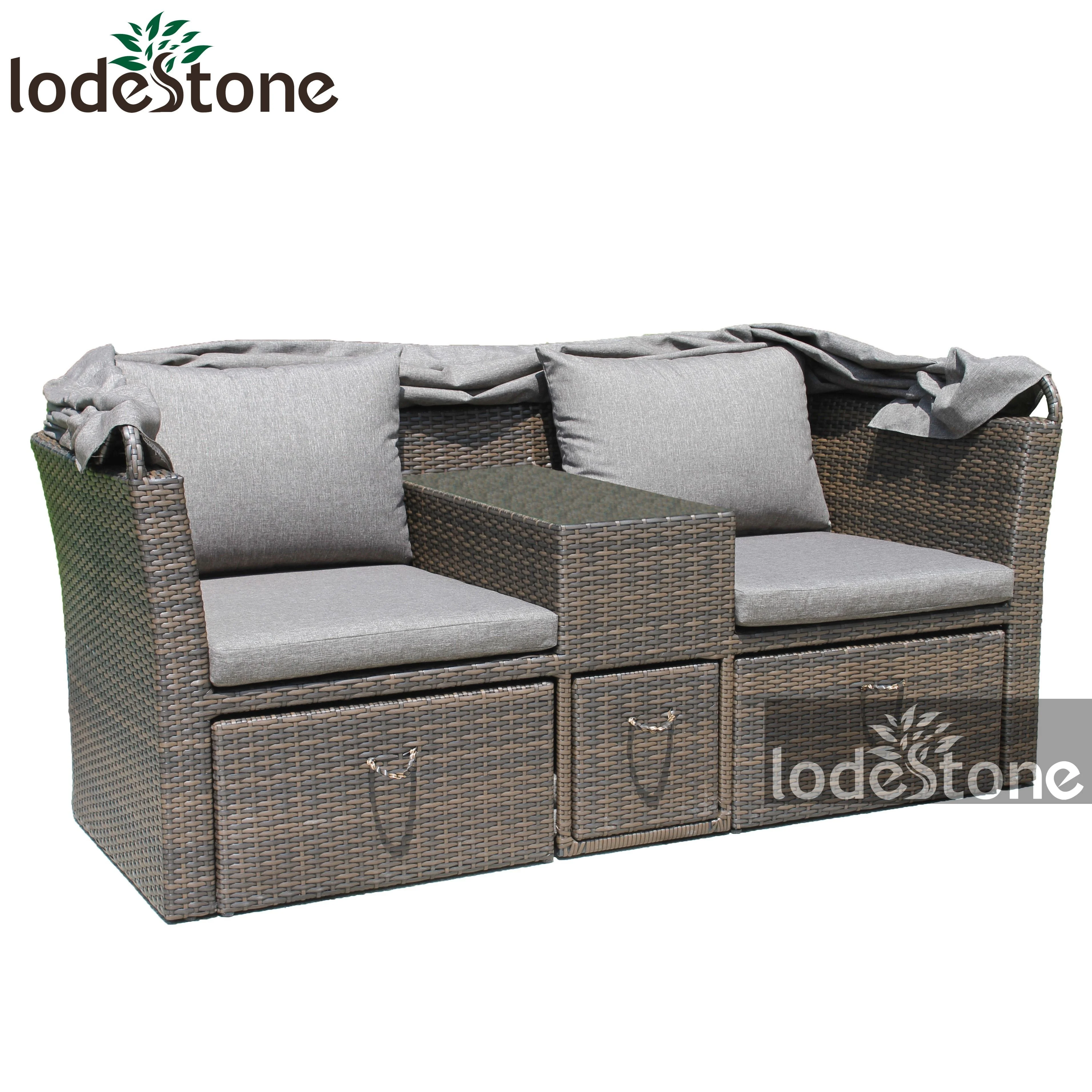 Hot selling ambia garden furniture outdoor rattan sofa with canopy