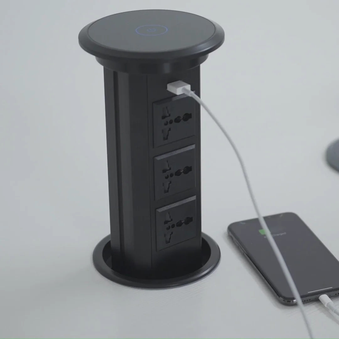 Electric pop up socket with USB charger & wireless charging for table