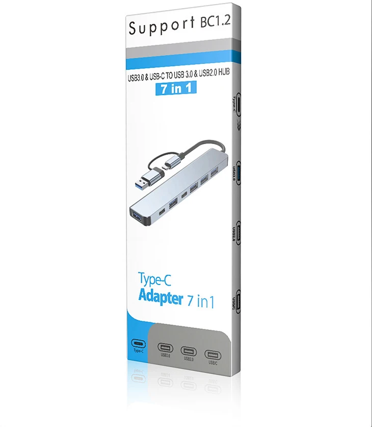 4 5 6 7 8 Ports USB Hub 2.0 3.0 Multifunctional Adapter Aluminum Usb-c Hub Splitter For Laptop Desktop Computer Monitor
