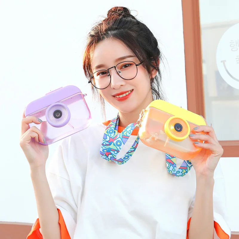 Wholesale Customized Cute Camera Shape Water Bottle Portable Travel Plastic Water Bottle With Straw And Strap