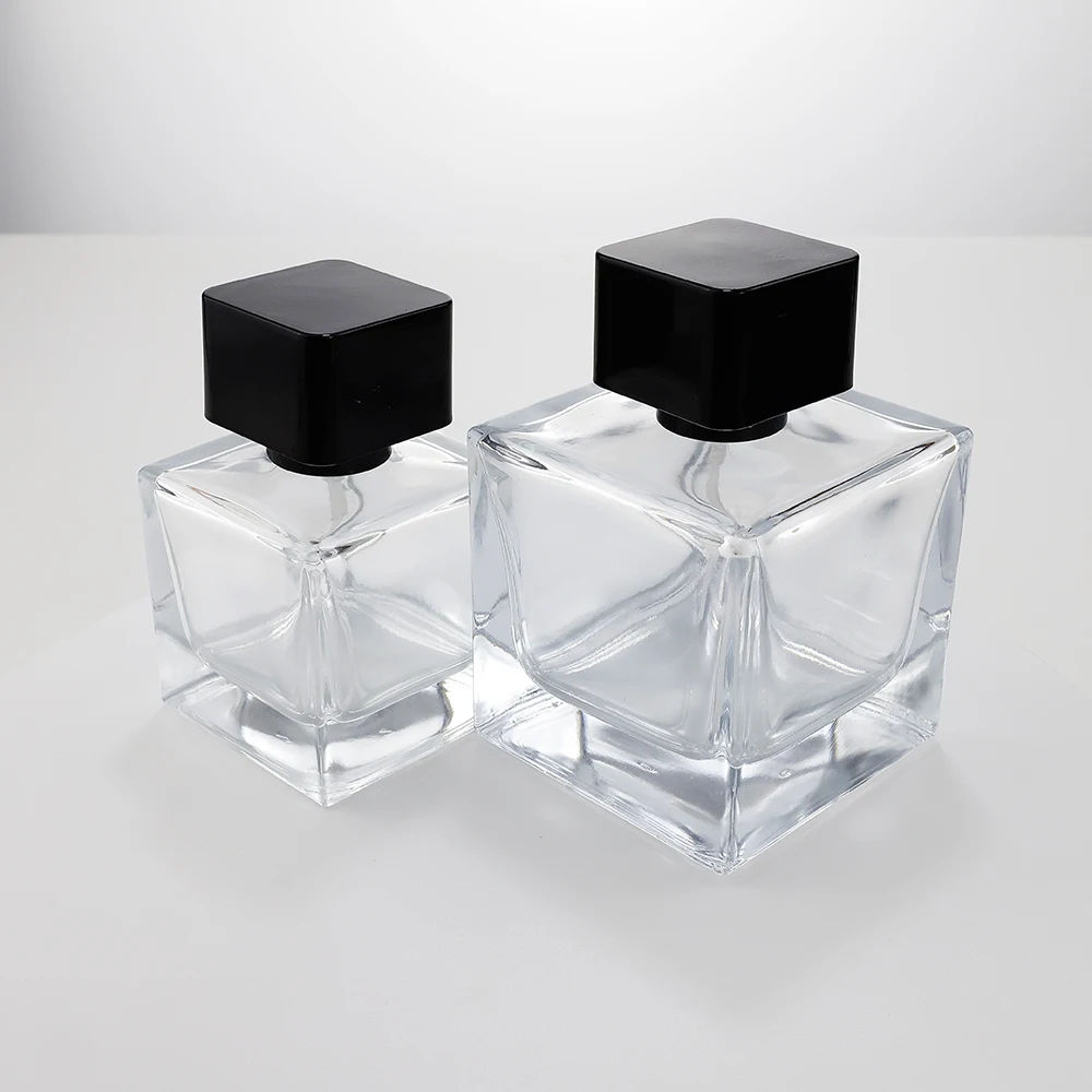 Perfume Bottle Manufacturer 50ml 100ml Fragrance Rectangle Glass Bottles with sprayer and Cap