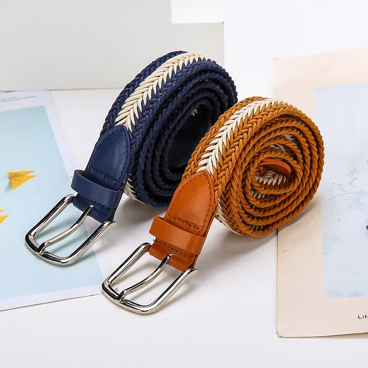Custom Logo Wholesale Ladies Woven Braided Belt Pin Buckle Adjustable Belt