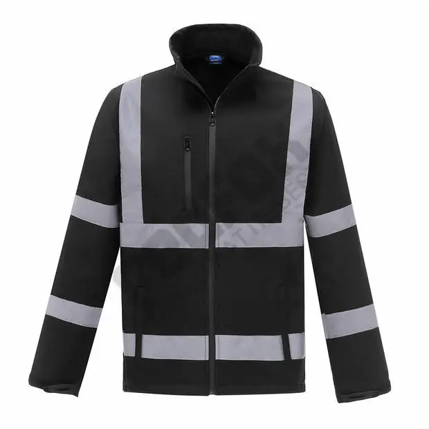 Wholesale Polyester Cotton Blend Fleece Stand Collar Raincoat Waterproof Road Safety Reflective Strip High Visibility Men Jacket