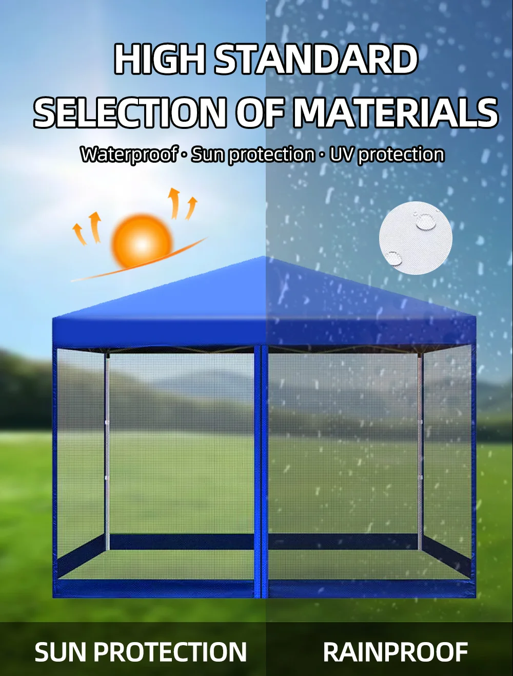 Newest 3x3m  10x10 blue collapsible outdoor tents outdoor canopy with net mesh for racing booth