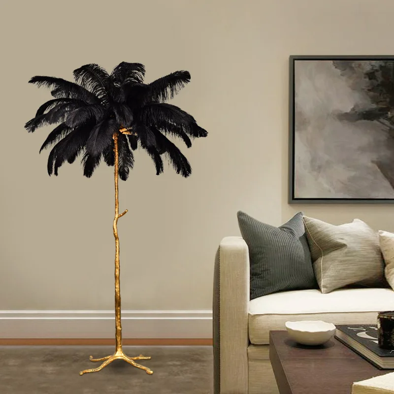 CSLIDO Luxury Bedroom Living Room Resin Floor Light Led Standing Ostrich Feather Modern Nordic Floor Lamp
