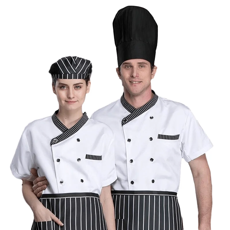 Custom logo chef work clothes cotton/polyster double breasted restaurant uniform