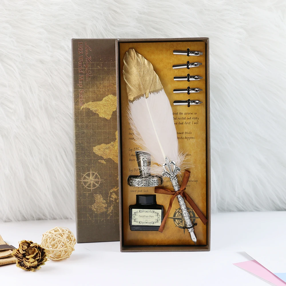 2022 Hot selling Feather Foil Feather For Sale And Ink Set Refills9550 Quill Pen