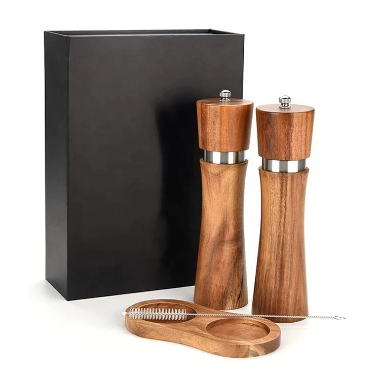 100% Quality 21.5 Cm Large Salt And Pepper Mill Set With Coaster,Gift Packaging Saucer Spice Mill