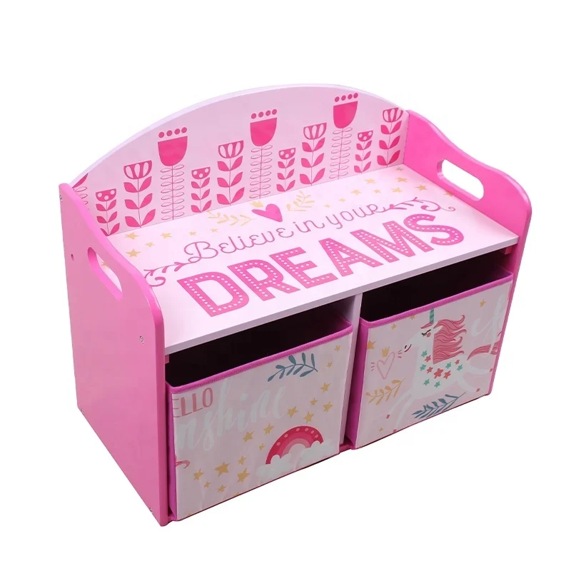 Детская функциональная деревянная скамейка Toffy & Friends с кубиками для хранения