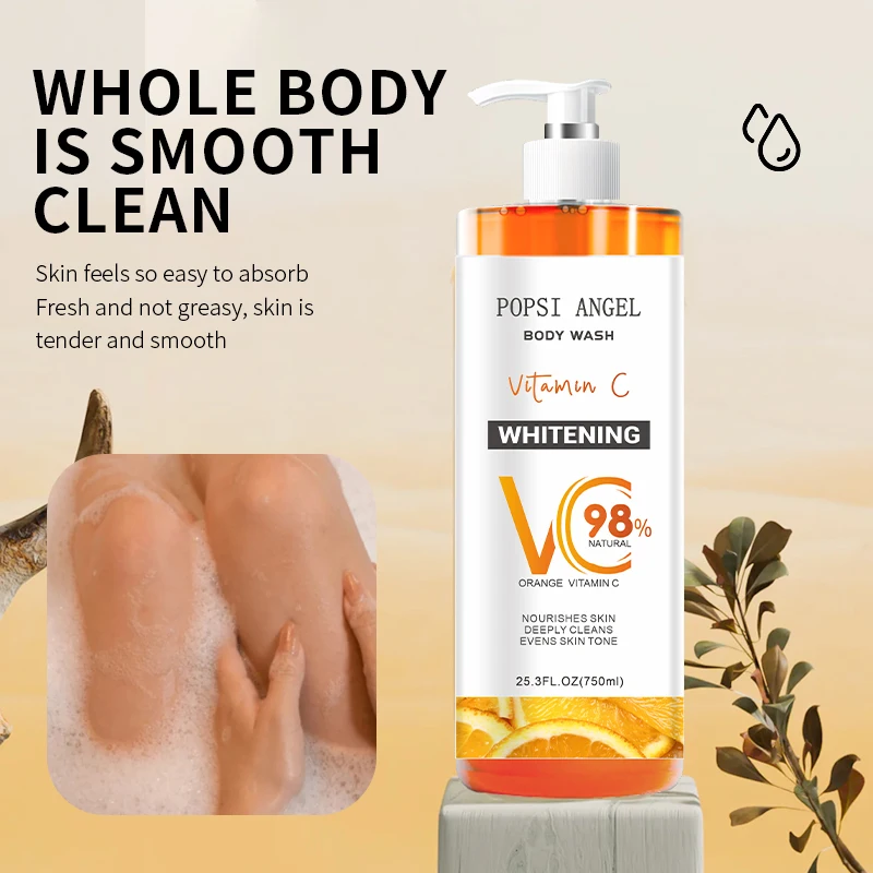 Organic Private Label  Shower gel 750mL Organic Vitamin C Whitening Bath Gel Nourishing Skin Hydrating Body Wash