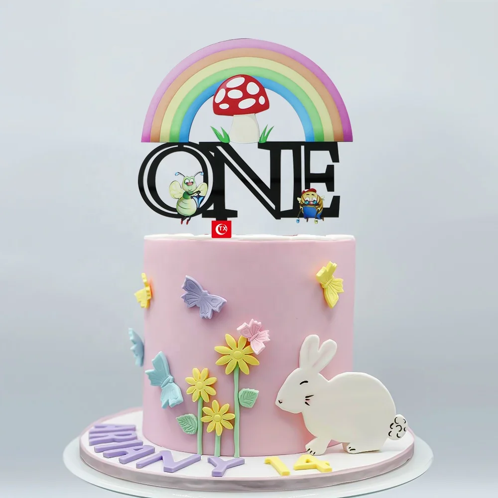 Woodland Fairy Acrylic Cake Topper Party Decoration Supplier Kids Magical Rainbow Mushroom Cake Topper Baby Shower Cake Supplies