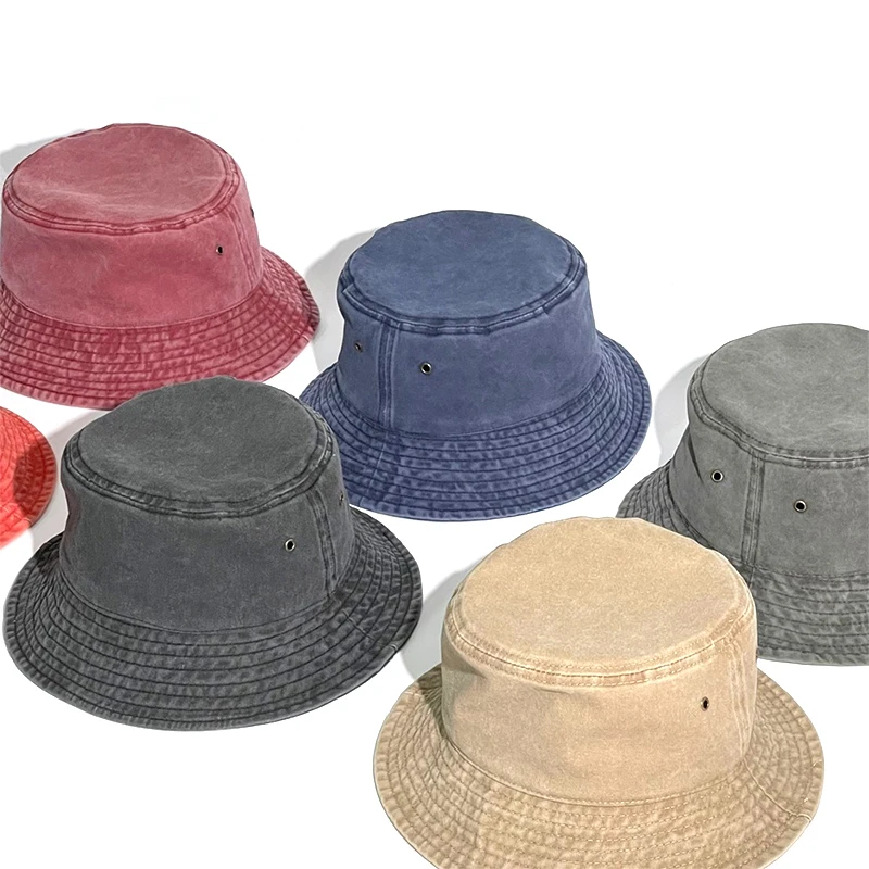 Рыбацкий хлопок, винтажная потертая объемная 3d вышивка логотипа, джинсовый дизайн на заказ, ваша собственная Панама