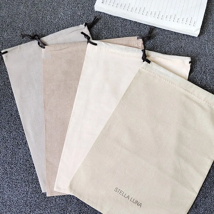 
Most Popular Natural Breathable Dustproof Recyclable Organic Custom Logo Cotton Packaging Bag 