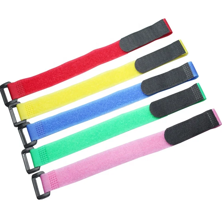 Adjustable fastener reusable colorful buckle hook and loop strap (1600764093110)