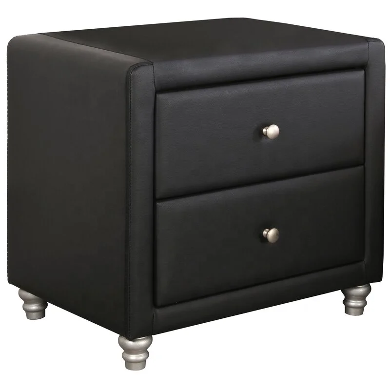 upholstered 2 Drawer nightstand storage PU leather bedside table