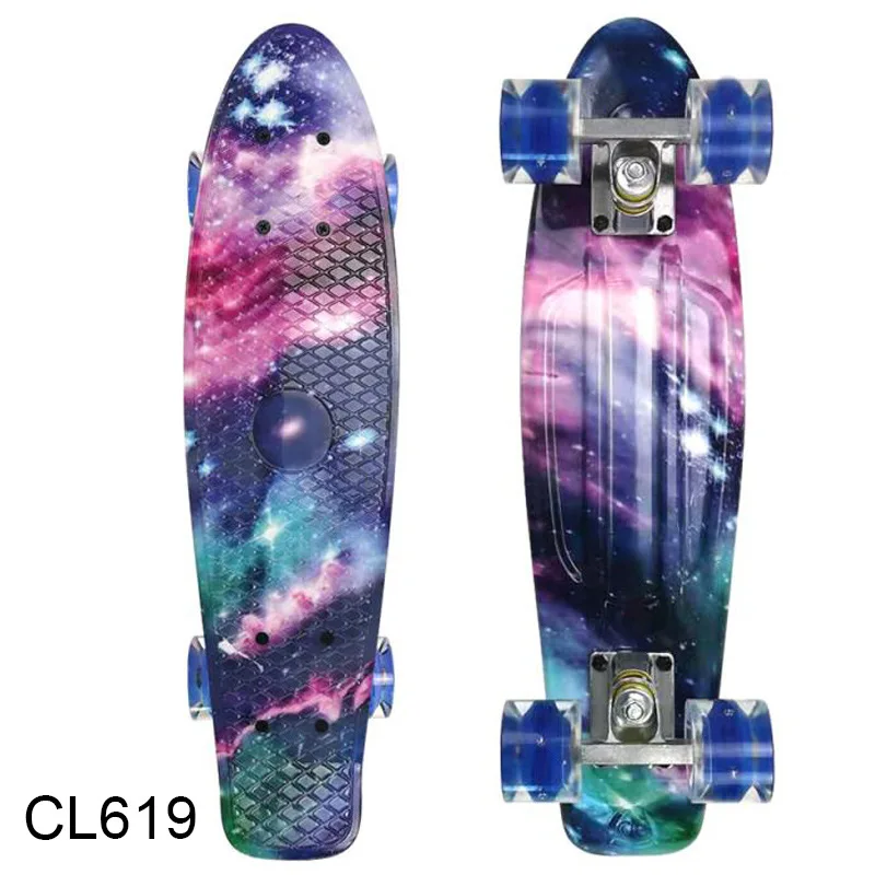 22 inch led light up wheels Plastic Skate Board Retro Graphic Galaxy Starry Floral Fade Printed Penny Style Beginners