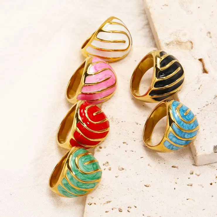 Модные ювелирные кольца 18K позолоченное эмалевое кольцо из нержавеющей стали для женщин YRS282