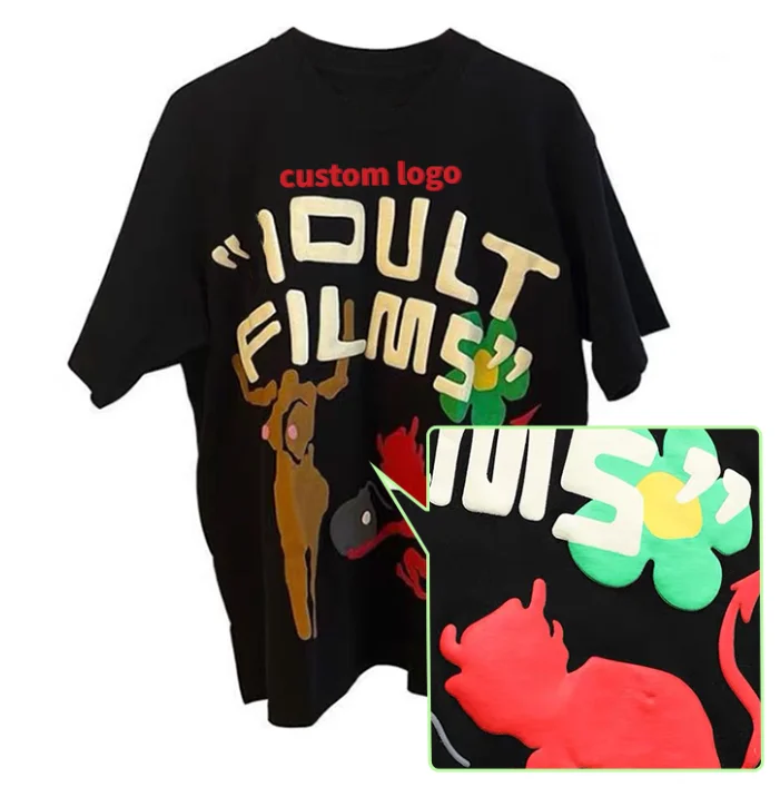 Oem Heavyweight Thick 100% Cotton Oversized Heat Transfer T-Shirts Tee Custom Puff Printed 3D T Shirt Puff Print Tshirt