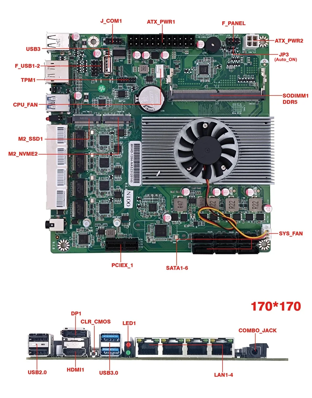 12th Gen InteI N100 NAS Motherboard 6-Bay 6*SATA3.0 4*2.5G i226 1*PCIE X1 1*DDR5 4800MHz Soft Routing Firewall ITX Mainboard