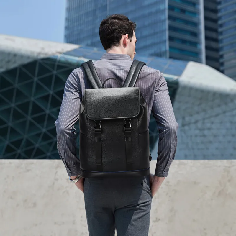 BOPAI wholesale premium office travel back pack trolley 15.6 inch laptop customized luxury genuine leather man casual backpack