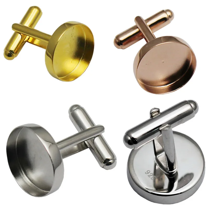 16MM Wholesale 925 Sterling Silver cufflinks blank base tray men Custom made Logo cufflinks