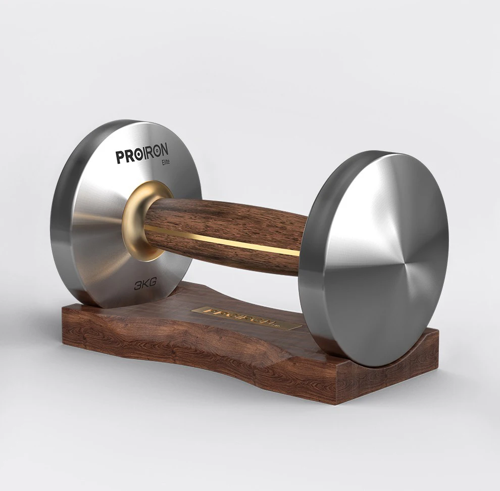 PROIRON  12kg luxury gift round fashion chrome slivery stainless steel wooden handle dumbbell,hand made dumbbell