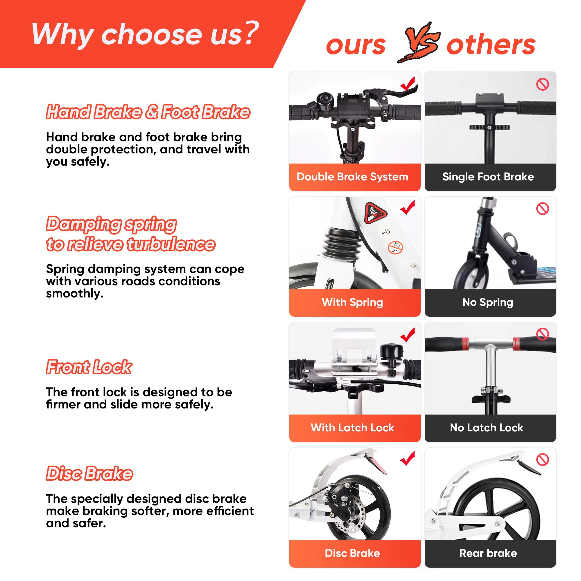 Folding Scooter with big wheels for Teens/Adult with 3 Adjustment Levels Scooters with Dual Suspension