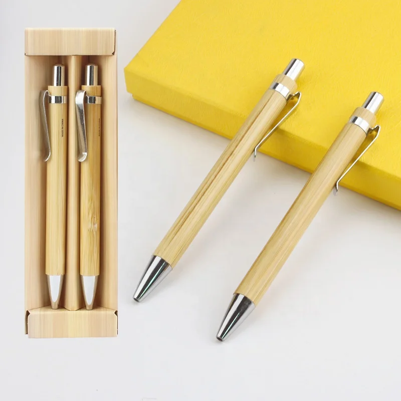 Novelty laser custom logo Ball Pen biodegradable bamboo wood ballpoint ball pen with case gift set