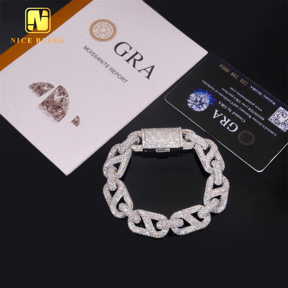 New style Hip Hop Rapper Style 15mm Fully Iced Out 925 Silver Mens Moissanite Infinity Cuban Link Bracelet