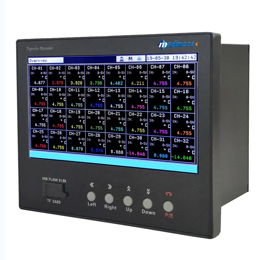 MPR5000S:7' Industrial 32 Channel Digital Color Paperless Temperature Humidity Chart Recorder in  Universal Inputs