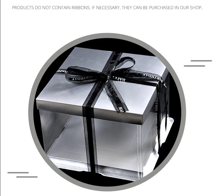 KCCB New Wedding Square Cake Box Silver Clear Decorative Cake Package Transparent PET Plastic Disposable Environmental Offset