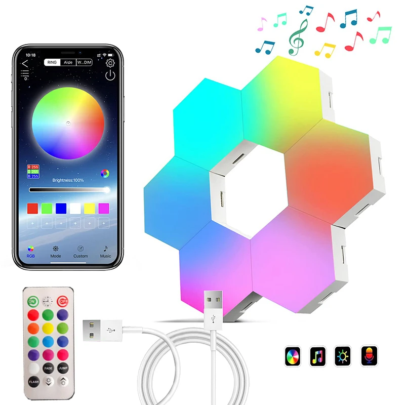 Diy Colorful Quantum Honeycomb Led Hexagonal Lamps Modular Touch Wall Smart Rgb Panel Night Light