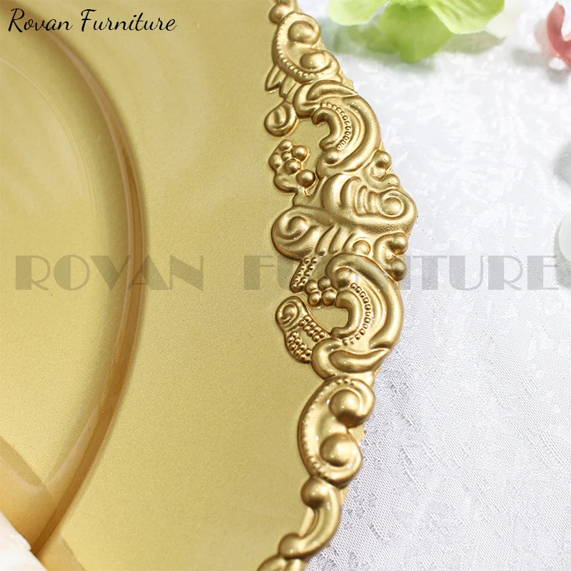 Royal  rose gold rim wedding champagne plastic wedding plates for hotel used plate charger