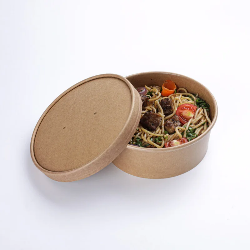 custom kraft paper soup cup bowl with lid disposable take away dessert rice salad noodle packing box container on sale