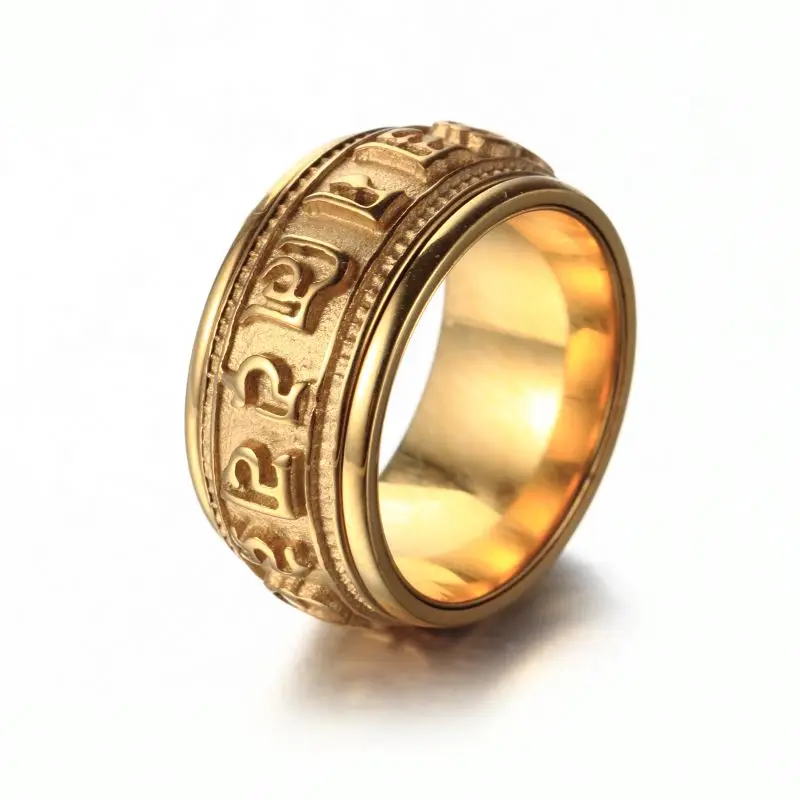 new arrived 18k gold plated rotating chunky letter ring stainless steel finger rings for men jewelry